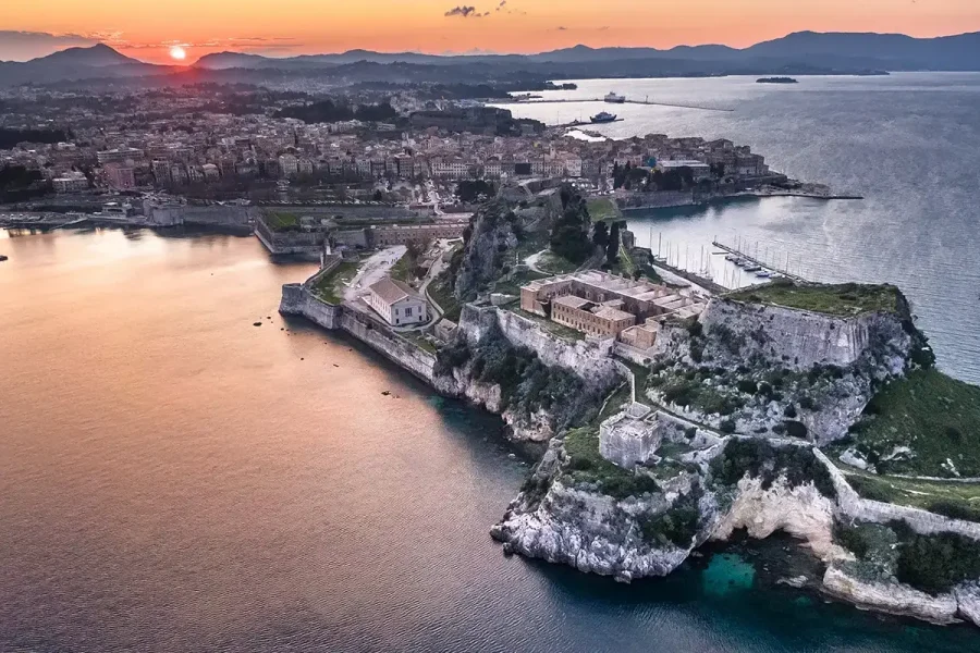 A cove on the west coast of Corfu seen from the cliff road